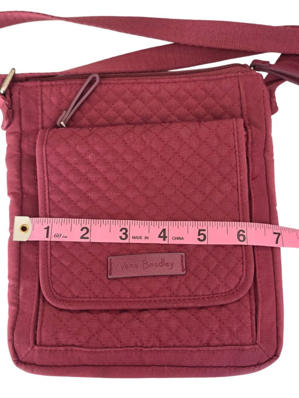 Vera Bradley Quilted Crossbody Organizer Bag Burgundy Plum Floral Interior - Picture 12 of 13